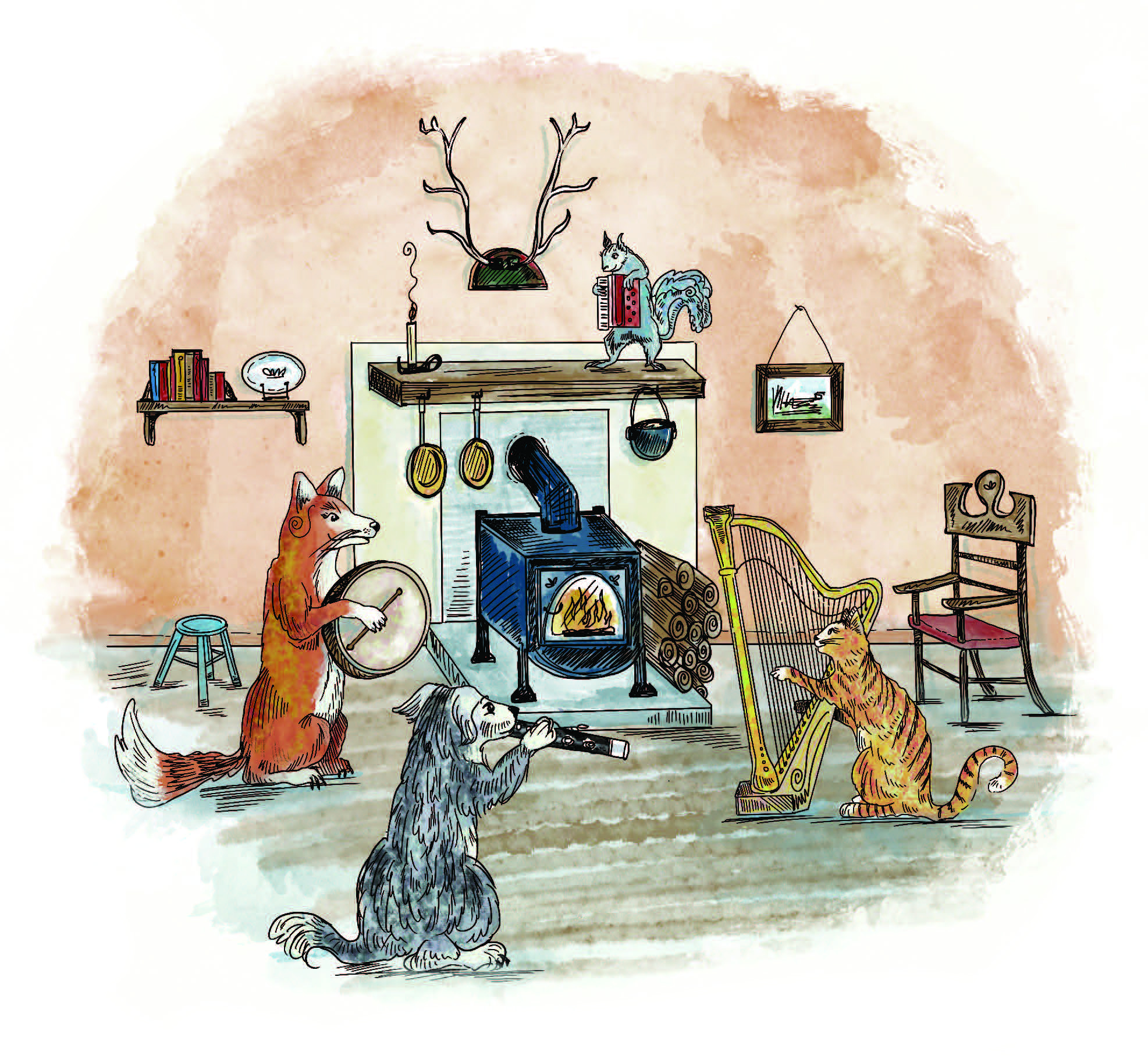 animals around fire